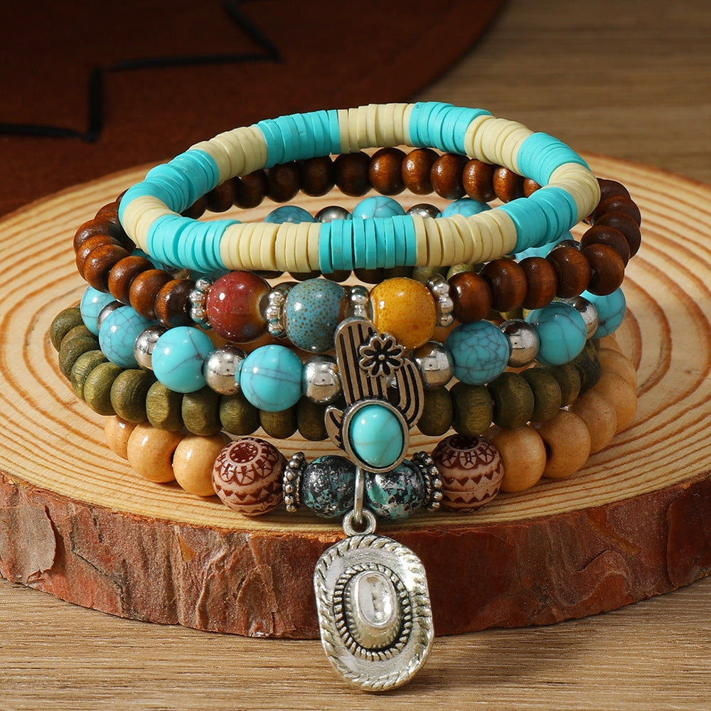 Wholesale Bohemian Style Turquoise Wood Beads  Bracelet