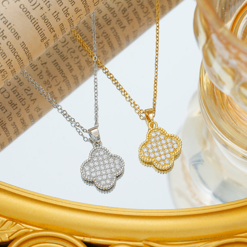Wholesale Titanium Steel Four-Leaf Clover Pendant Necklace Fashion Jewelry Accessory for Women Boutique Resale