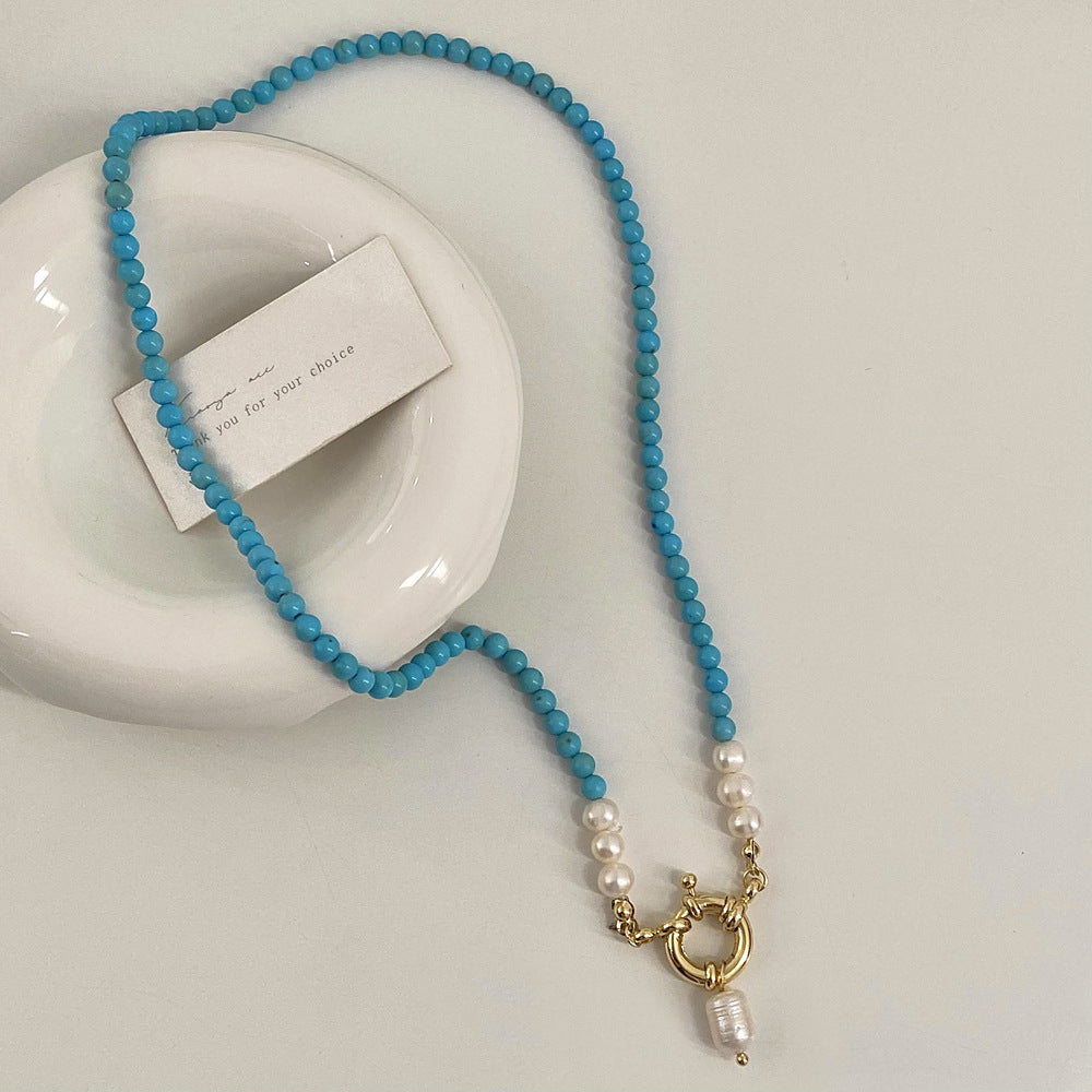 Wholesale Natural freshwater pearl turquoise necklace