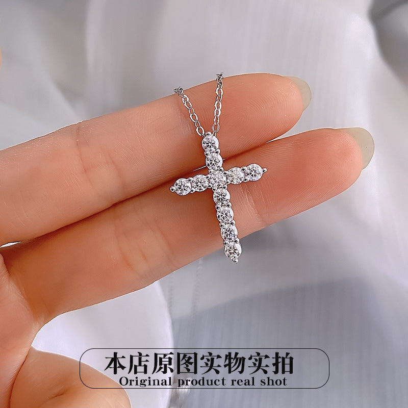 Wholesale Minimalist Cross Necklace 925 Silver Moissanite Pendant Women S Fashion Accessory Boutique Resale