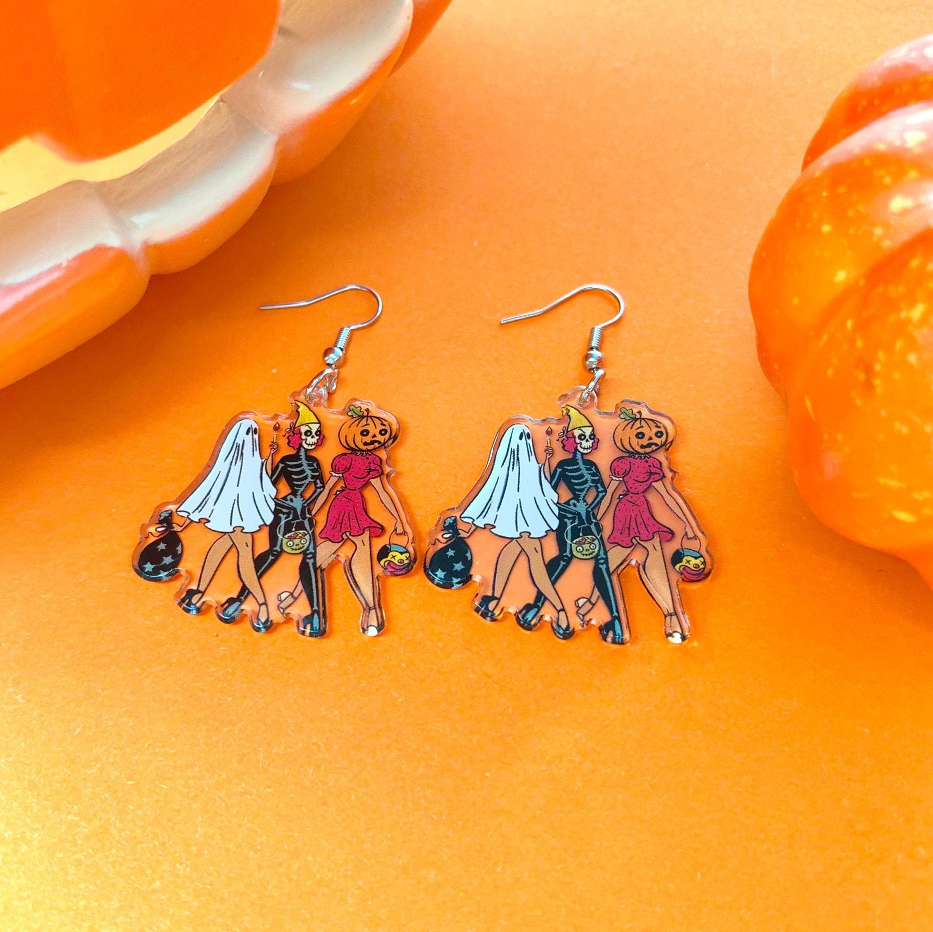 Wholesale Halloween Cartoon Pumpkin Ghost Acrylic Earrings ACC-ES-Xizhao011