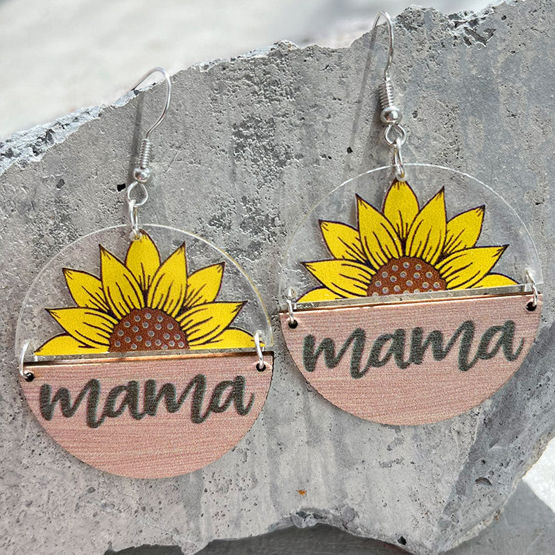 Wholesale 2 pairs/ pack Acrylic Mother' s Day sunflower butterfly bear and leopard print wooden round earrings