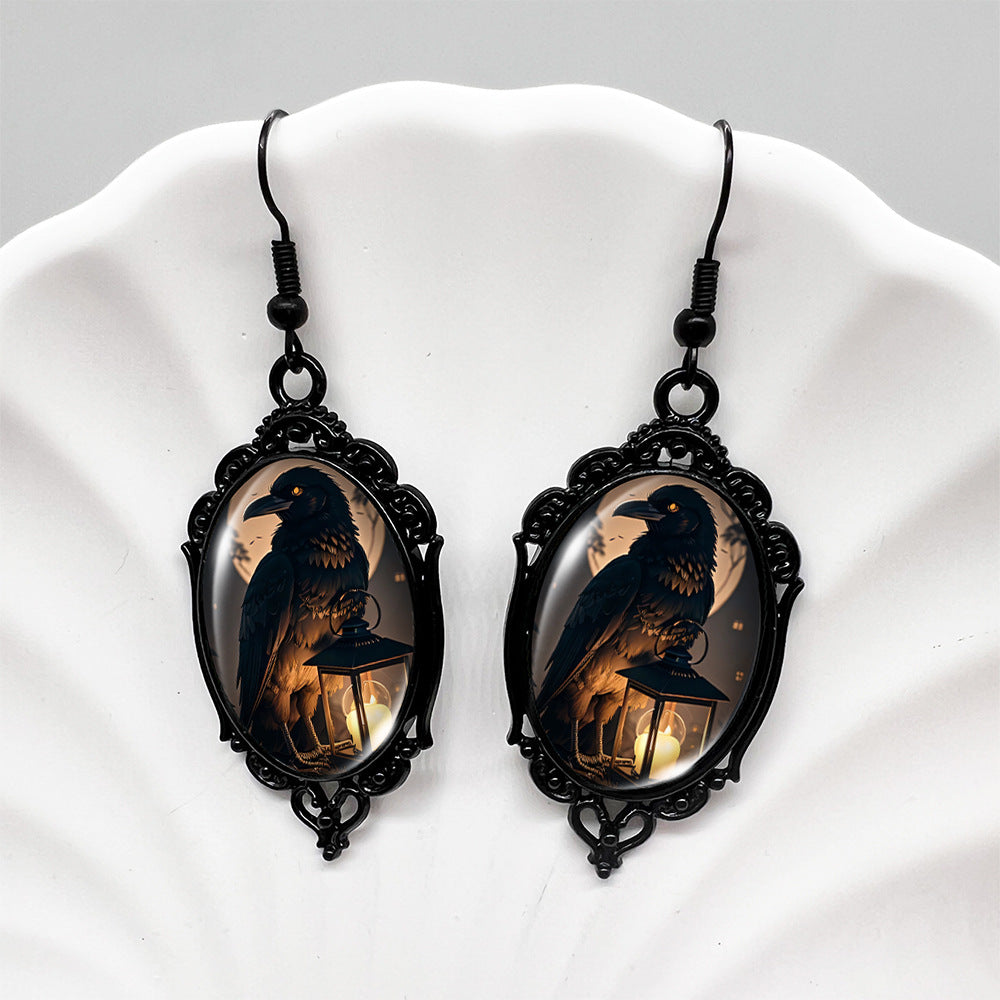 Wholesale Halloween Crow Stepping on Skull Earrings ACC-ES-XiangLian011