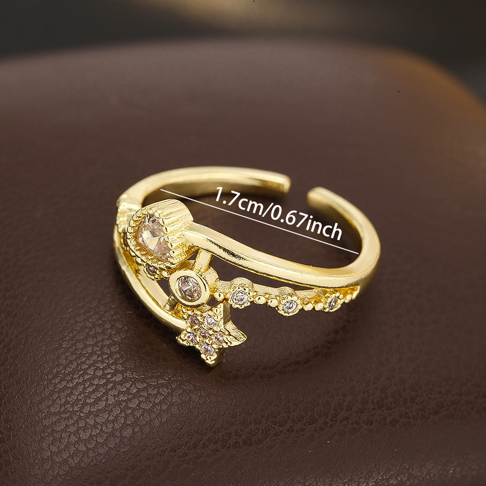Wholesale Heart And Star Design Micro Set Zircon Women S Open Ring Boutique Resale Jewelry Accessory