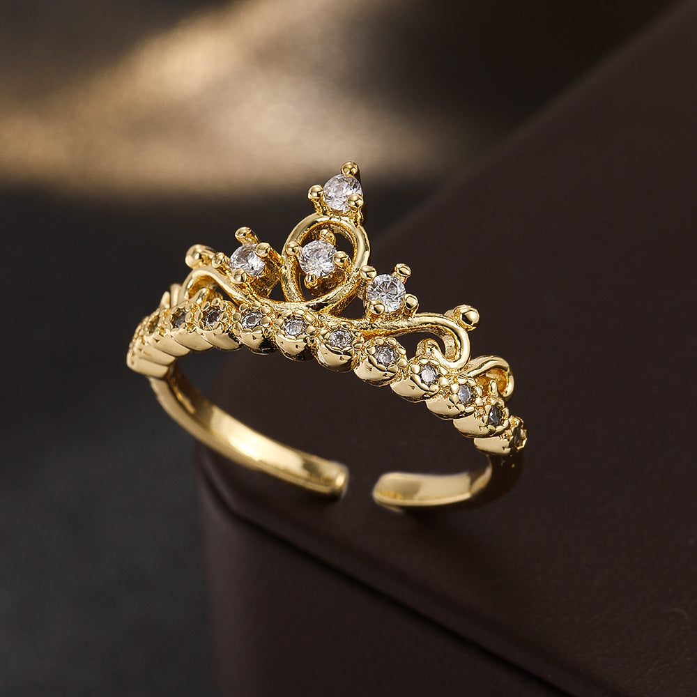 Wholesale Stylish Gold Crown Ring For Women With Zircon Stones Elegant Fashion Jewelry Accessory Boutique Resale Gift