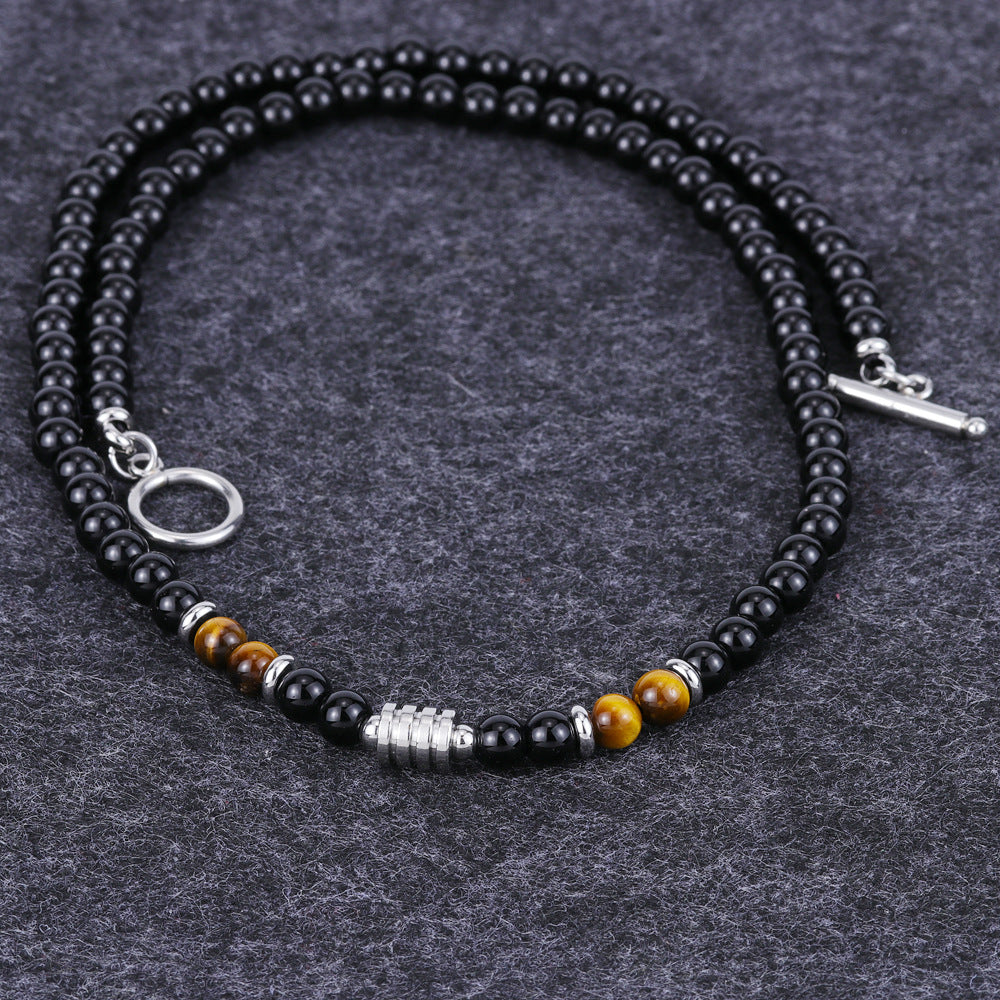 Wholesale titanium steel men' s tiger eye stone necklace