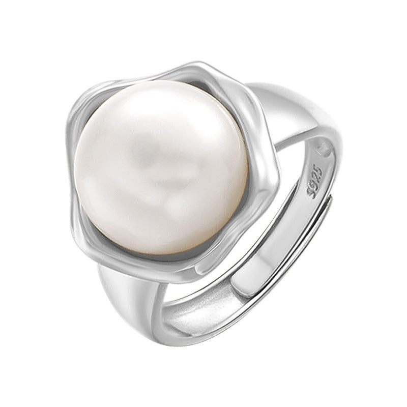 Wholesale S925 Sterling Silver Pearl Adjustable Opening Rings
