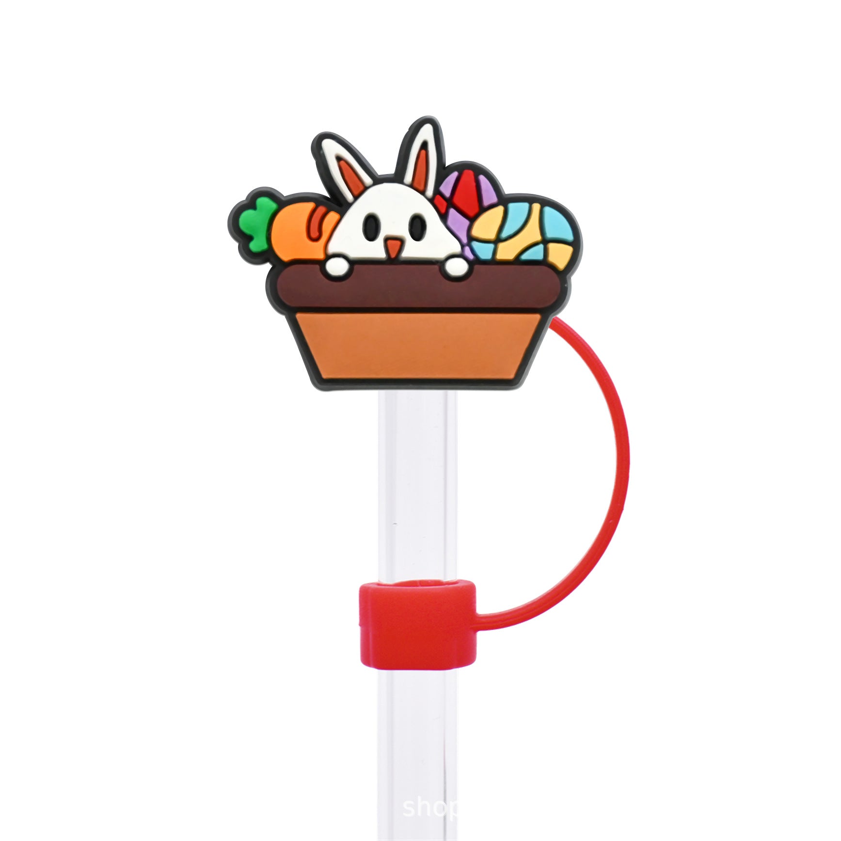Wholesale Random 50pcs Easter Cute Bunny 10mm PVC Soft Straw Tube Cap