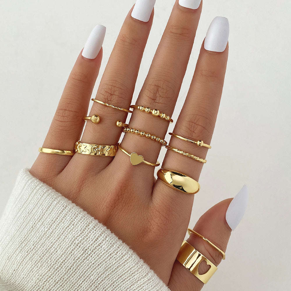 Wholesale 30pcs/set geometric Gothic wind finger ring female personality irregular ring suit