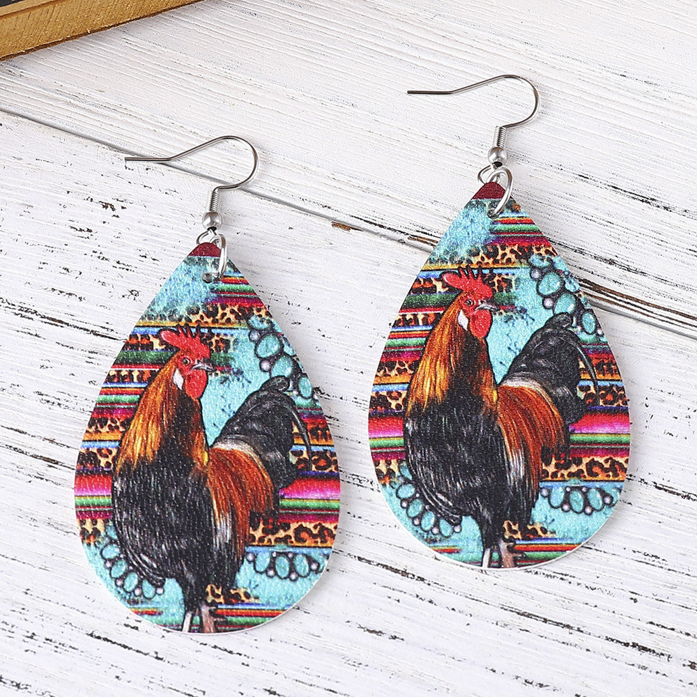 Wholesale Mother's Day Leopard Turquoise Chick Mom Earrings