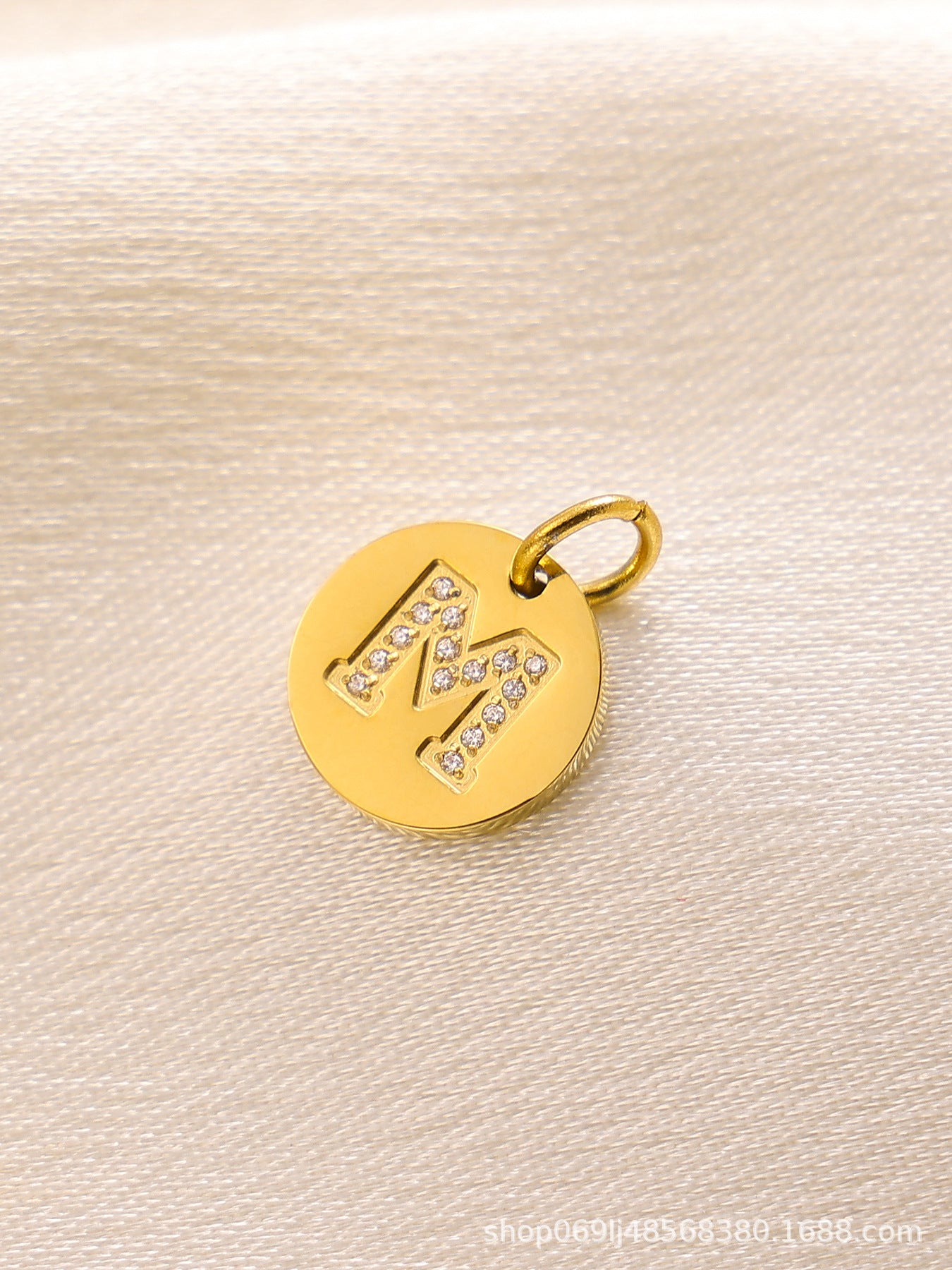 Wholesale  14K Round Brand Diamond Letter  Stainless Steel Pendant