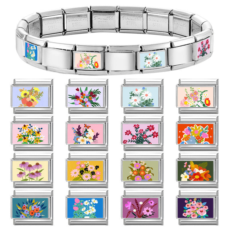 Wholesale 9mm Italian Charm Starter Bracelets DIY square Single Section Creative Stainless Steel Composable Bracelet