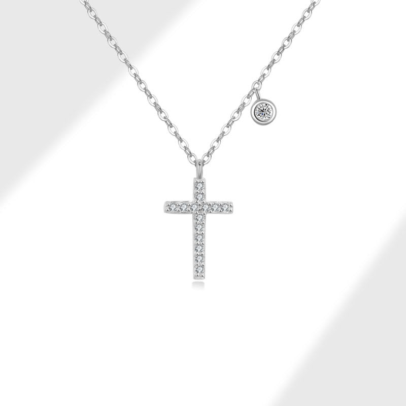 Wholesale s925 sterling silver cross necklace full diamond necklace