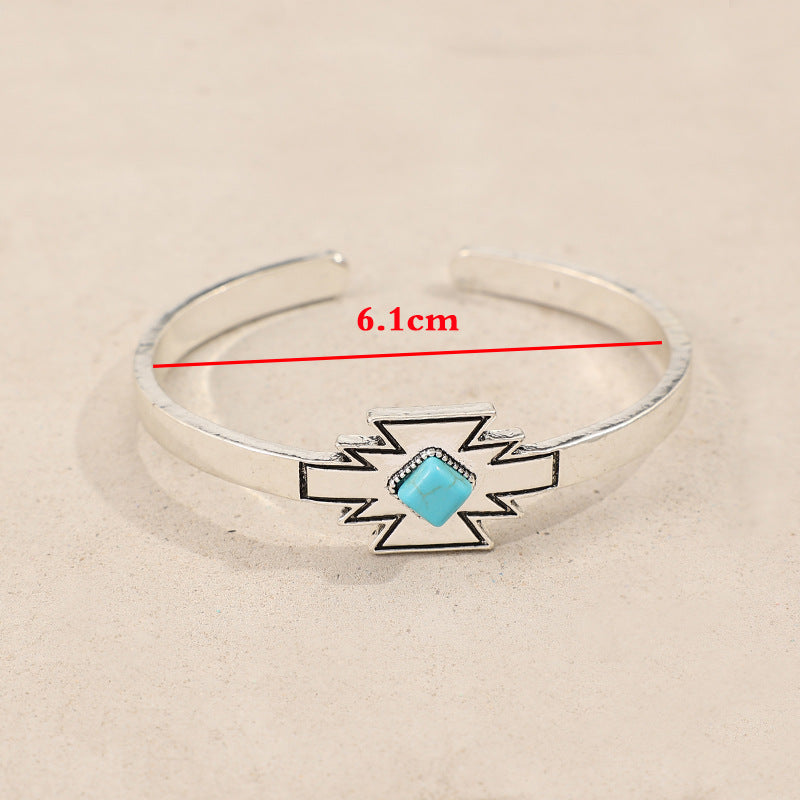 Wholesale Bohemian vintage-inspired geometric shape with synthetic turquoise opening adjustable bracelet