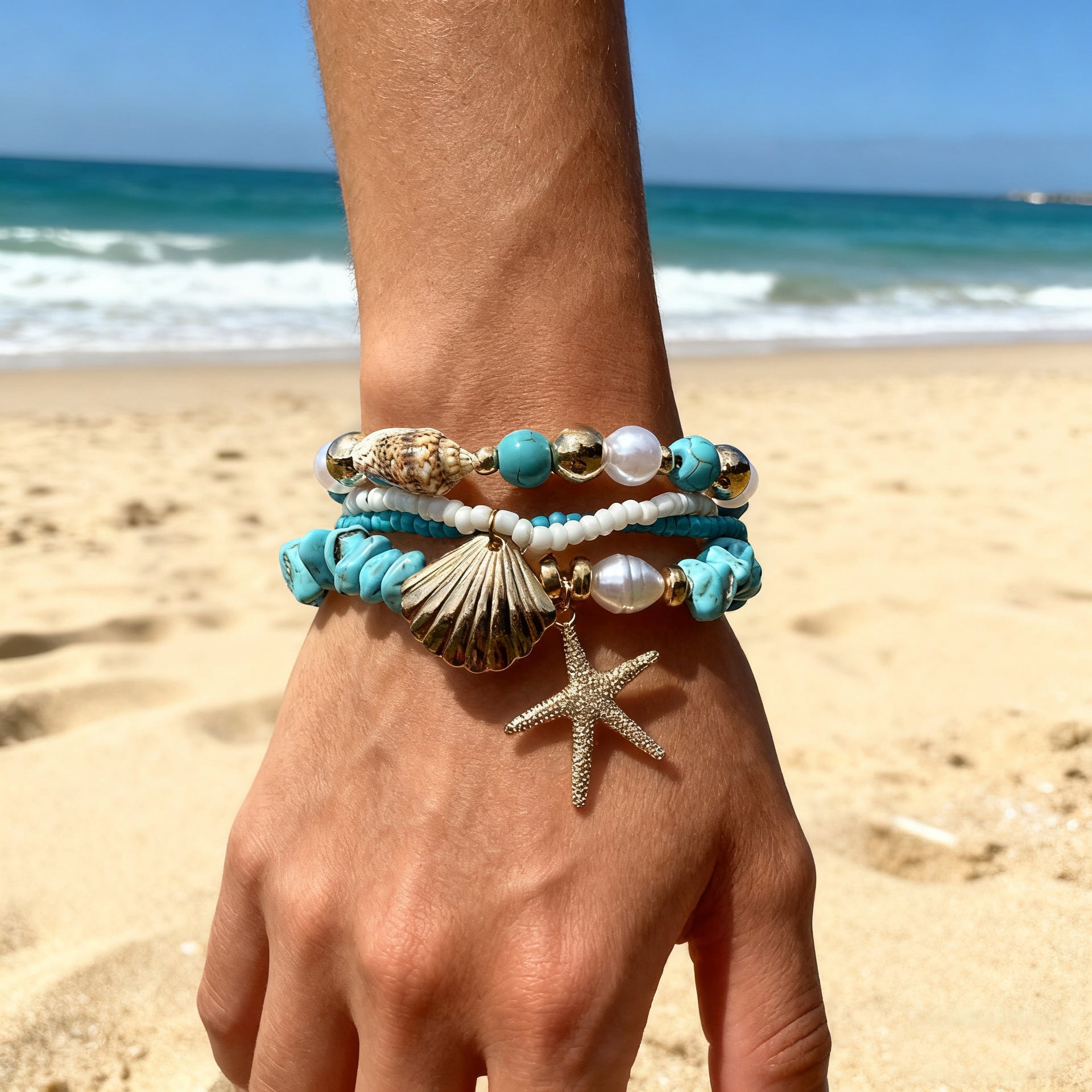 Wholesale Beach Vacation Starfish Shell Pearl Bracelet Fashion Accessory Gift