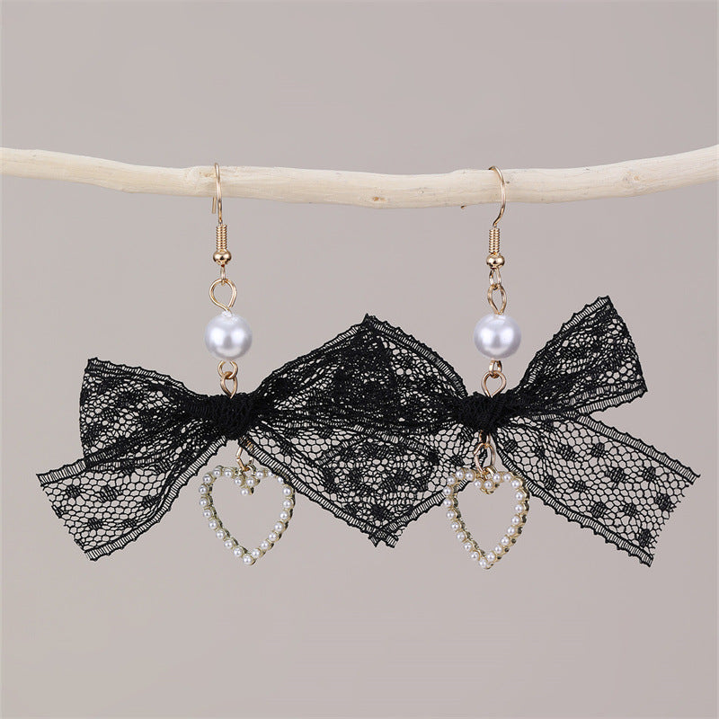 Wholesale  lace bow long love pendant earrings