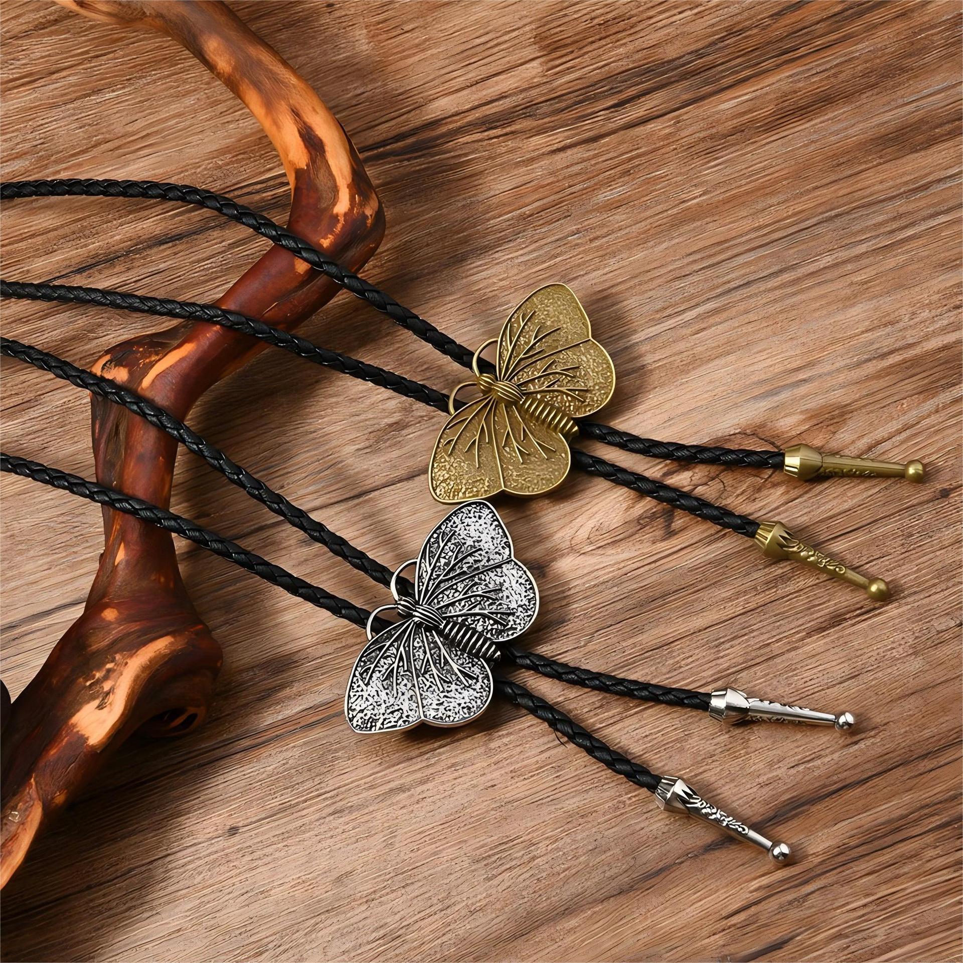 Wholesale PU leather woven rope bull head heart butterfly necklace