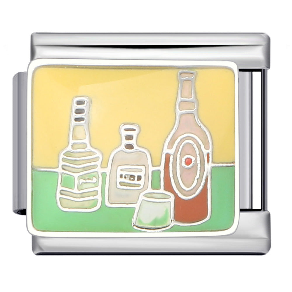 Wholesale Italian Charm Bracelet 9mm DIY Splicing Removable Beverage Series Stainless Steel Composable Bracelet