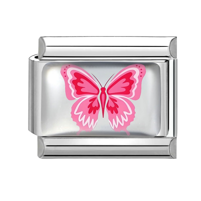 Wholesale Italian Charm Bracelet 9mm DIY Colorful Element Pink Pattern  Creative Stainless Steel Composable Bracelet