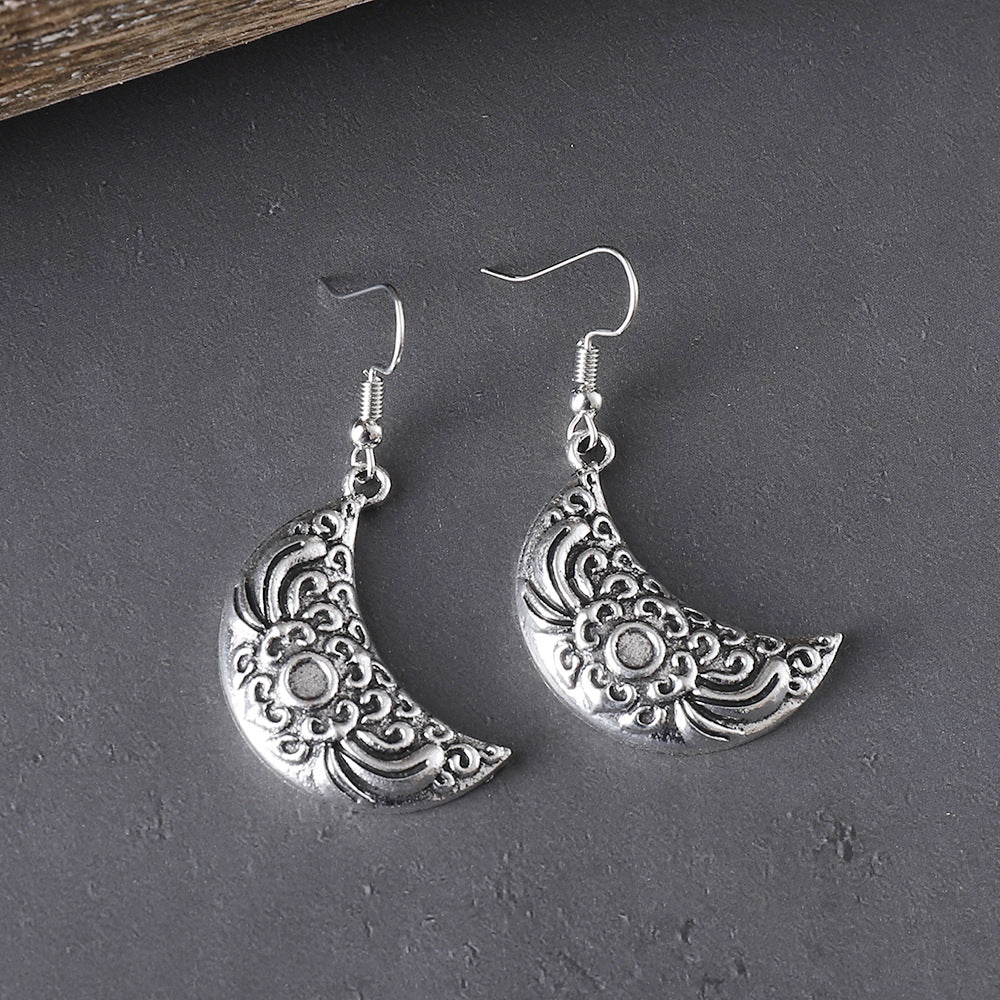 Wholesale Trendy Star Moon Jewelry Set Zinc Alloy Ancient Silver Earrings Necklace Bracelet Party Wear