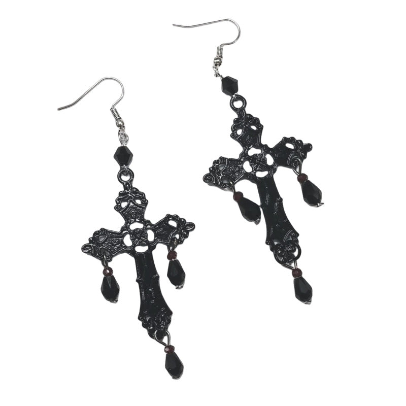 Wholesale  personality Gothic style fashion creative Hollow Cross tassel alloy earrings