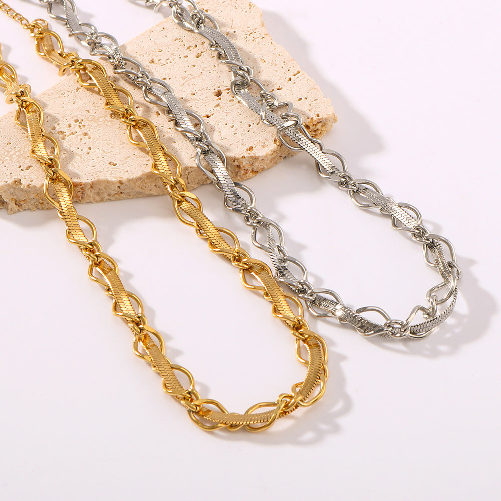 Wholesale  Stainless Steel Chain Flat Snake Chain Combination 18K Gold Necklace
