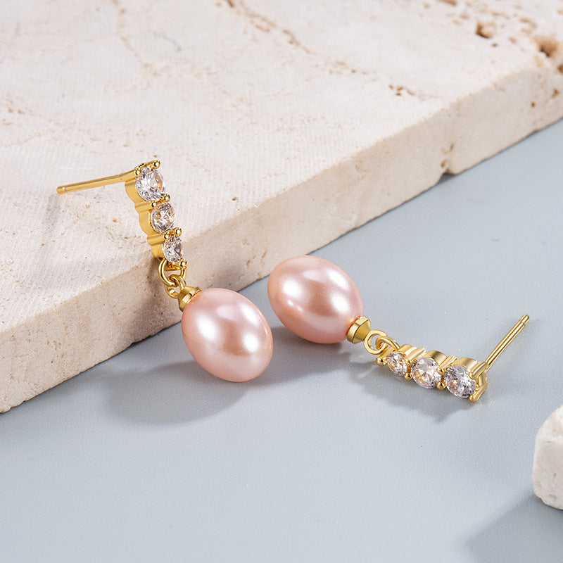 Wholesale  Flash Diamond Water Drop Pearl Earrings