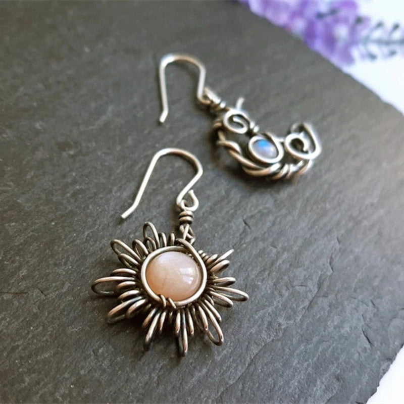 Wholesale Vintage Bohemian Sun Moon Earrings,  Chic Asymmetric Alloy Jewelry,  Boutique Resale Accessory