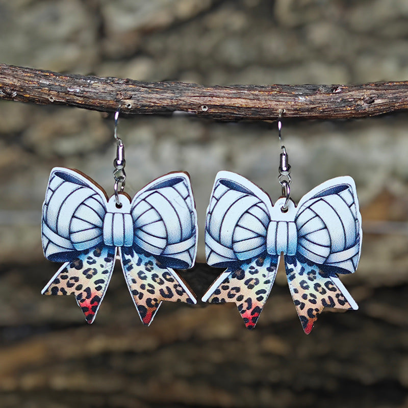 Wholesale sports style earrings creative bow baseball basketball football leopard print earrings