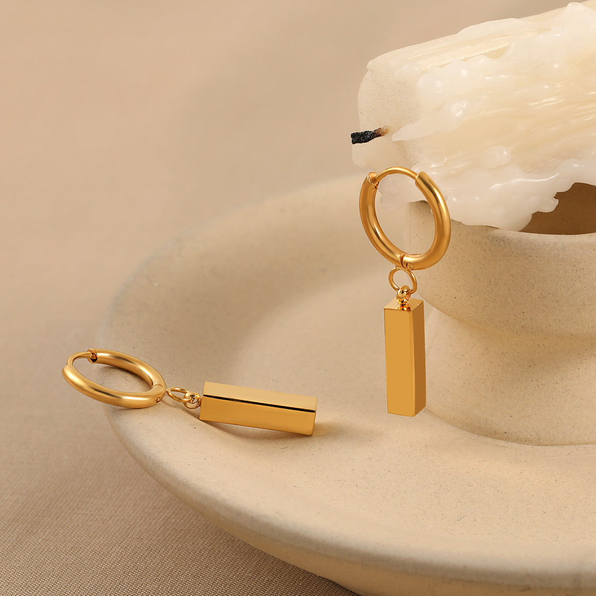 Wholesale Titanium Steel geometric rectangular small gold bar earrings