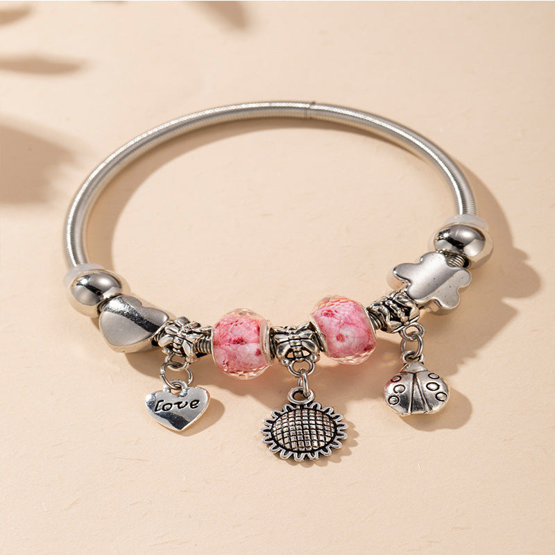 Wholesale Heart Shaped Rhinestone Stainless Steel Copper Alloy Beaded Bracelet ACC-BT-JingSY001