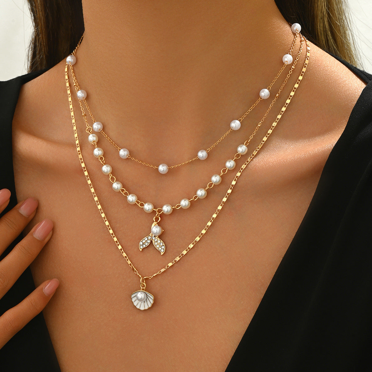 Wholesale mermaid tail shell pendant necklace