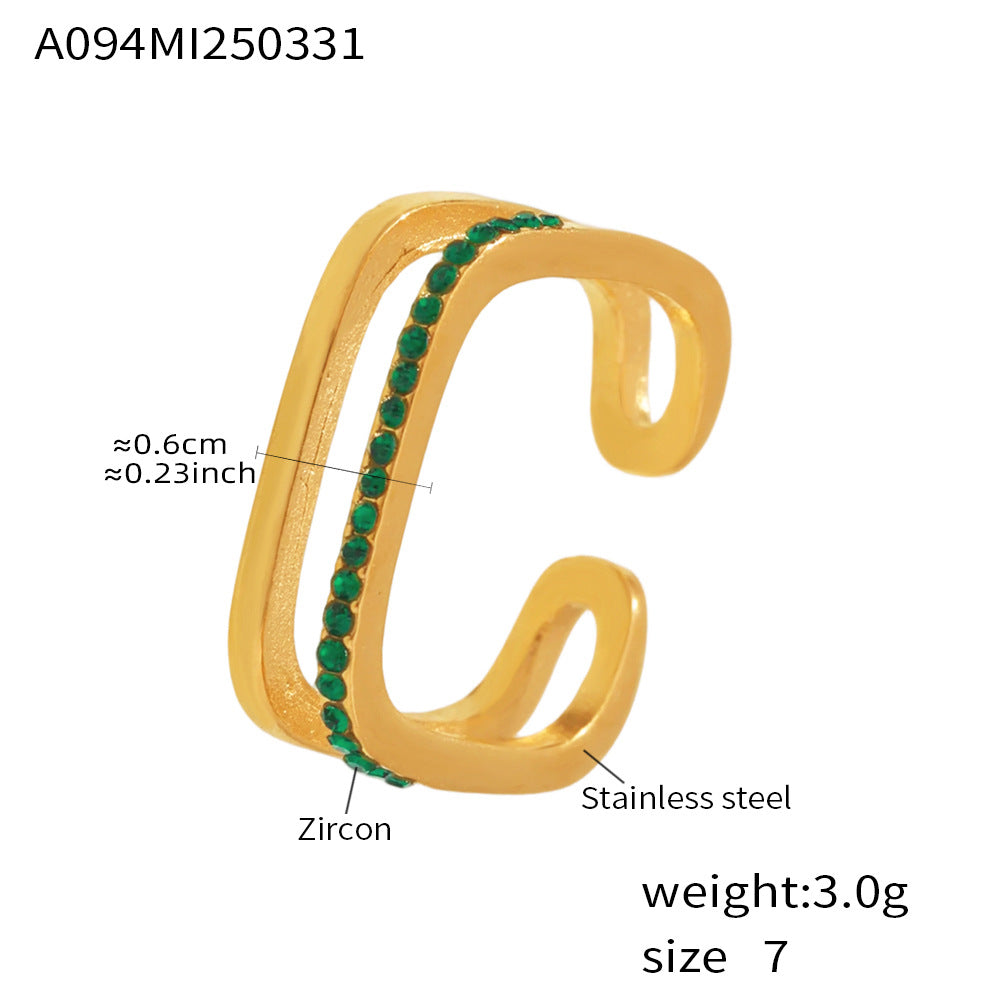 Wholesale Stainless steel  Fashion Light Luxury Square Rai Diamond Zircon Ring