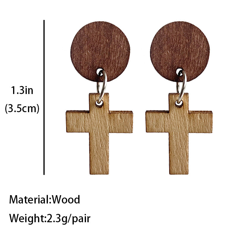 Wholesale 3 pairs/ pack Wooden Cross Cactus Western Style Earrings