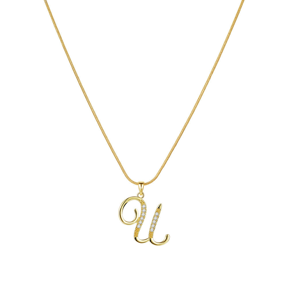 Wholesale 26 Letter Creative Simple Copper Zircon Snake Chain Gold Necklace