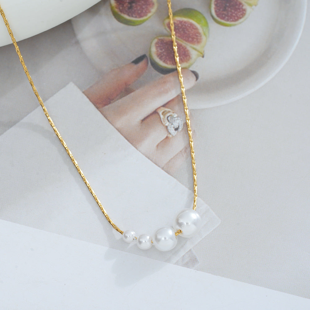 Wholesale Korean Simple Pearl Necklace Gold-Plated Titanium Steel Fashion Accessory for Boutique Resale