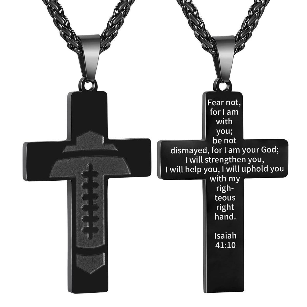 Wholesale American Football Stainless Steel Cross Bible Pendant Necklace