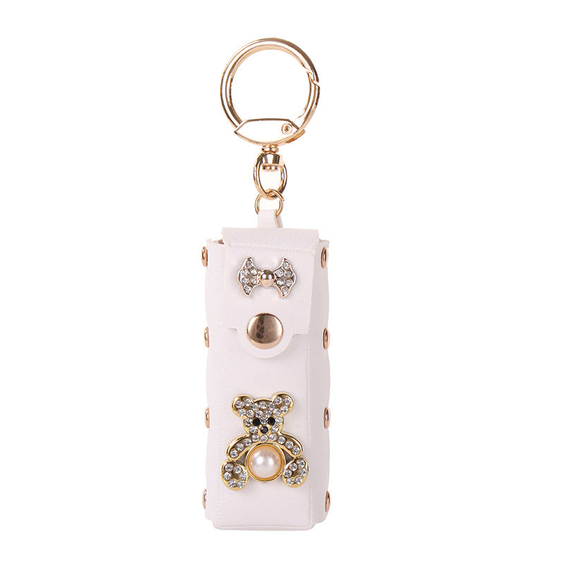 Wholesale Deep Red PU Leather Bear Lipstick Holder Keychain Bag Charm Fashion Accessory For Boutique Resale