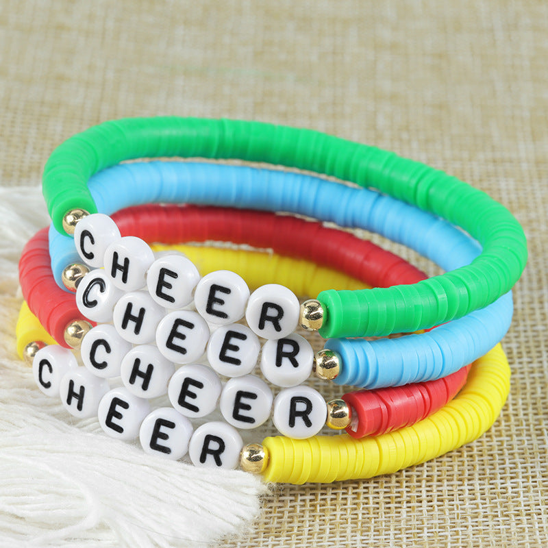 Wholesale polymer clay letter bracelet friendship CHEER bracelet youth group cheerleading bracelet ACC-BT-YiYe011