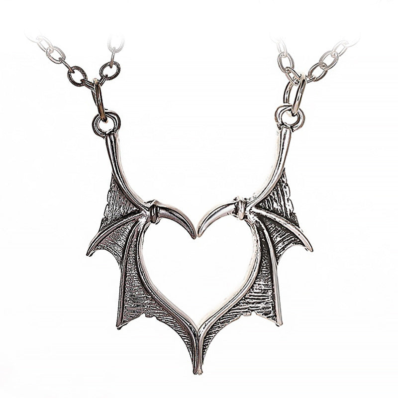 Wholesale Gothic Vintage Heart Wing Pendant Necklace Alloy Electroplated Fashion Jewelry Accessory