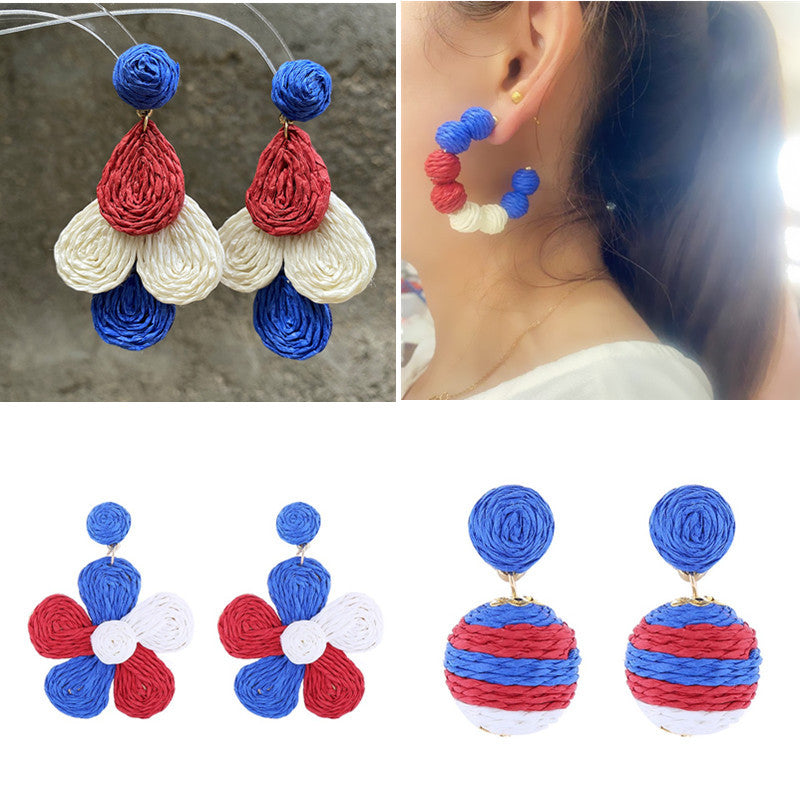 Wholesale American Independence Day Fashionable Minimalist Handwoven Earrings