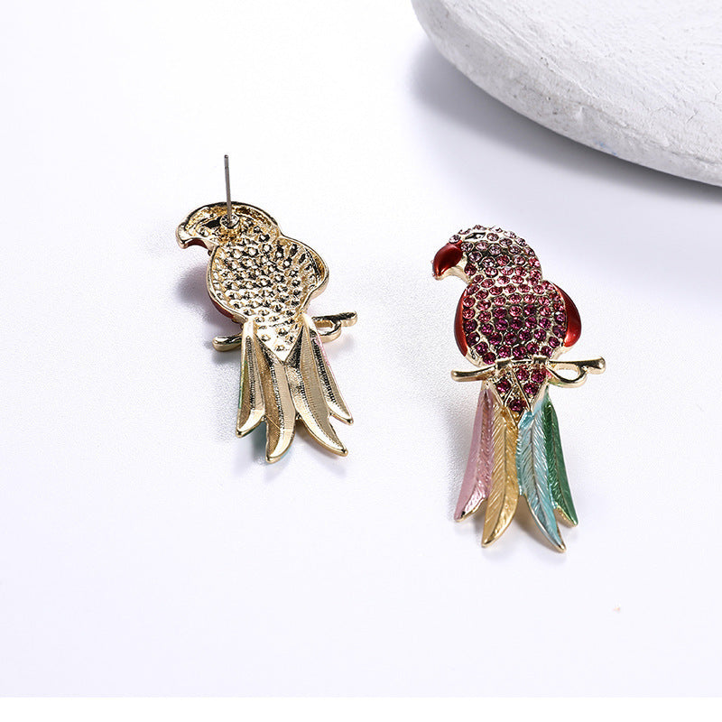 Wholesale Full Diamond Parrot Stud Earrings for Women Trendy Bird Jewelry Gift
