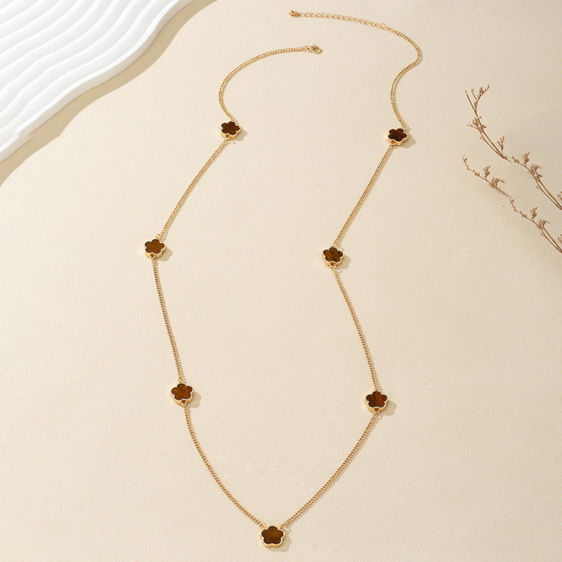 Wholesale Lucky Five-Leaf Clover Alloy Necklace Long Chain Fashion Accessory for Women Gift Boutique Resale