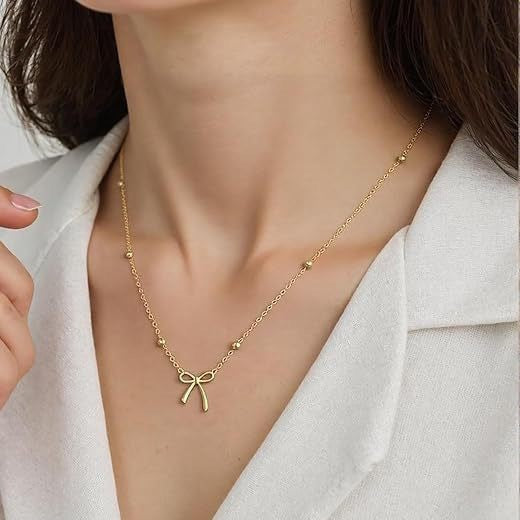 Wholesale Stainless Steel Real Gold Plated Butterfly Bow Pendant Necklace,  Sweet Design for Women Jewelry Accessory