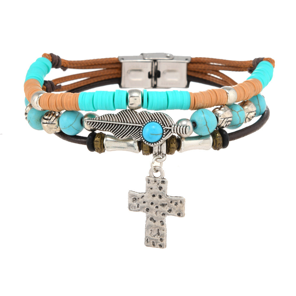 Wholesale Creative Ethnic Punk Style Beaded Leather Bracelet Handmade Unisex Fashion Accessory