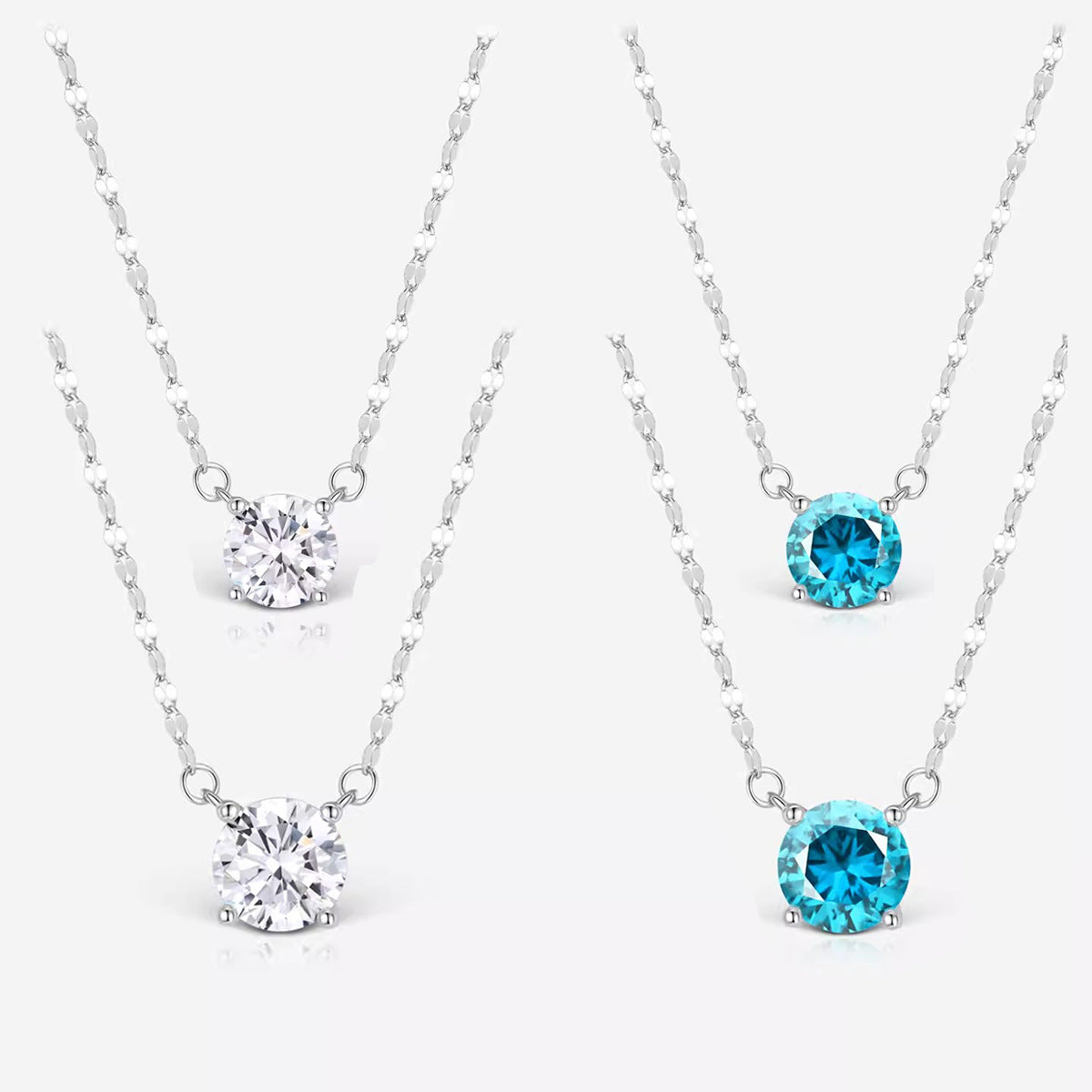 Wholesale Light Luxury Sea Blue Zircon Pendant Necklace,  Classic Four-Prong Design,  Fashion Jewelry Accessory for Women