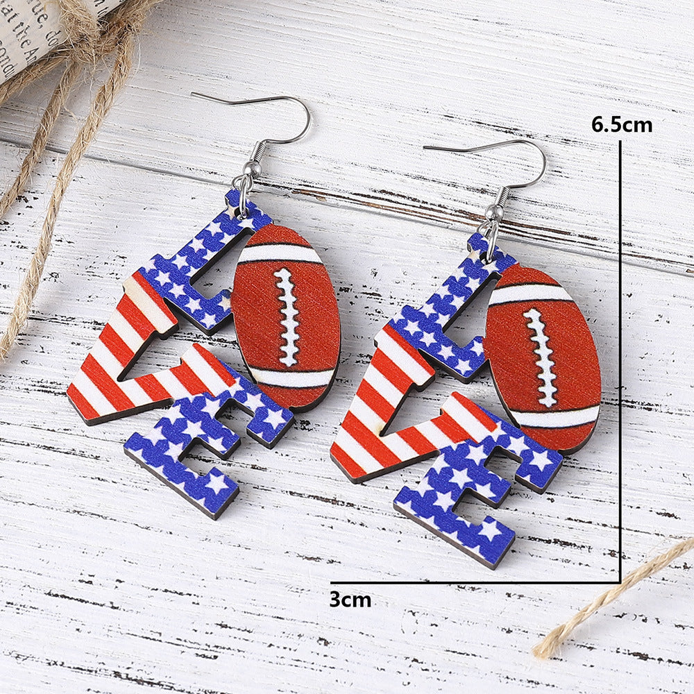 Wholesale American Independence Day Red White Blue Flag Striped Stars Sunflower Double Sided Earrings
