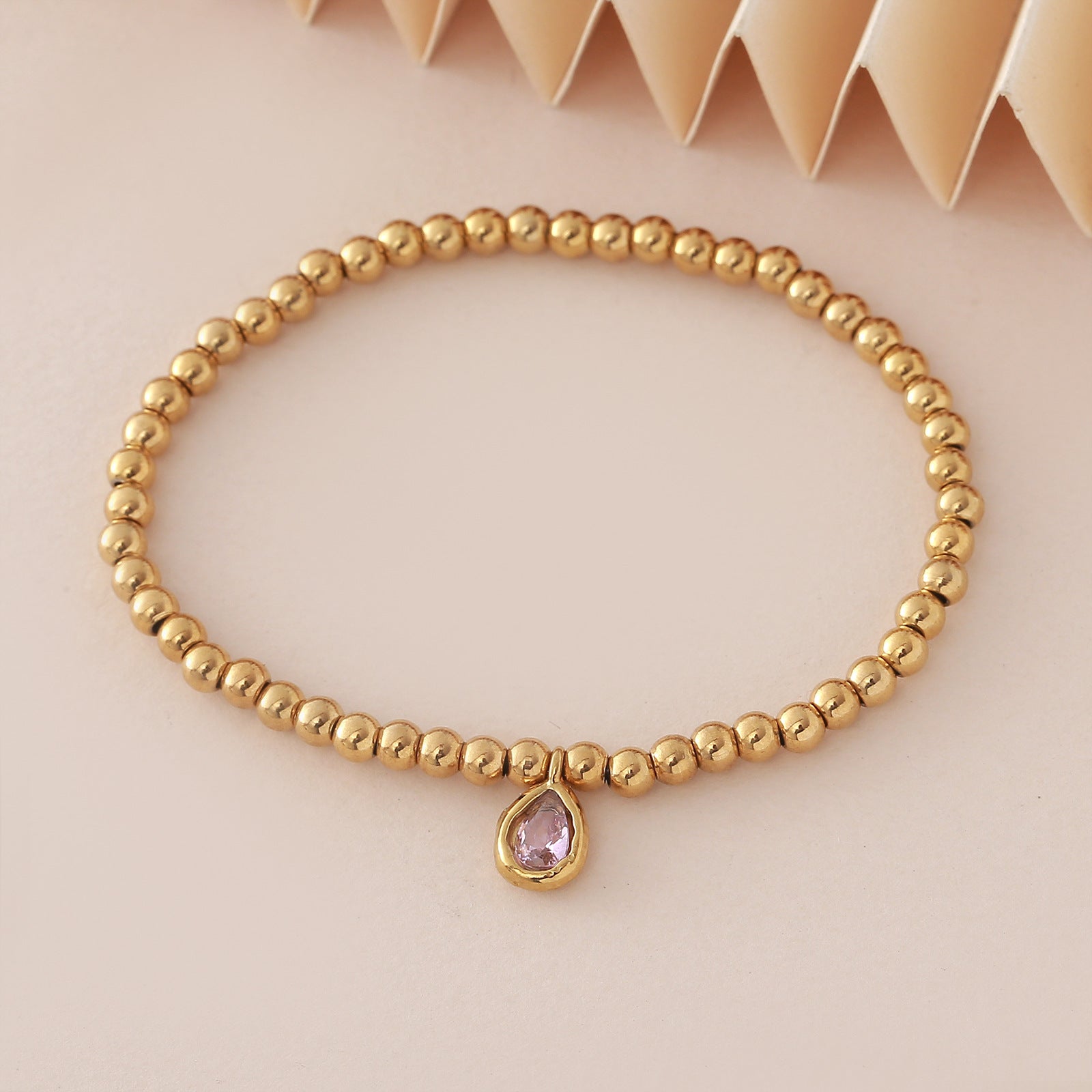 Wholesale Stainless steel birthstone colored zircon round bead chain
