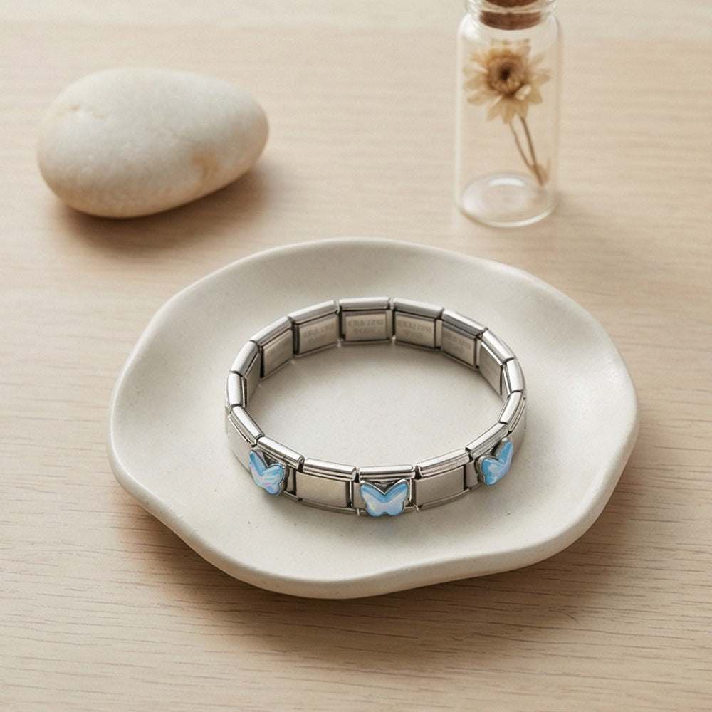 Wholesale Colorful Butterfly Stainless Steel Modular Bracelet DIY Fashion Accessory