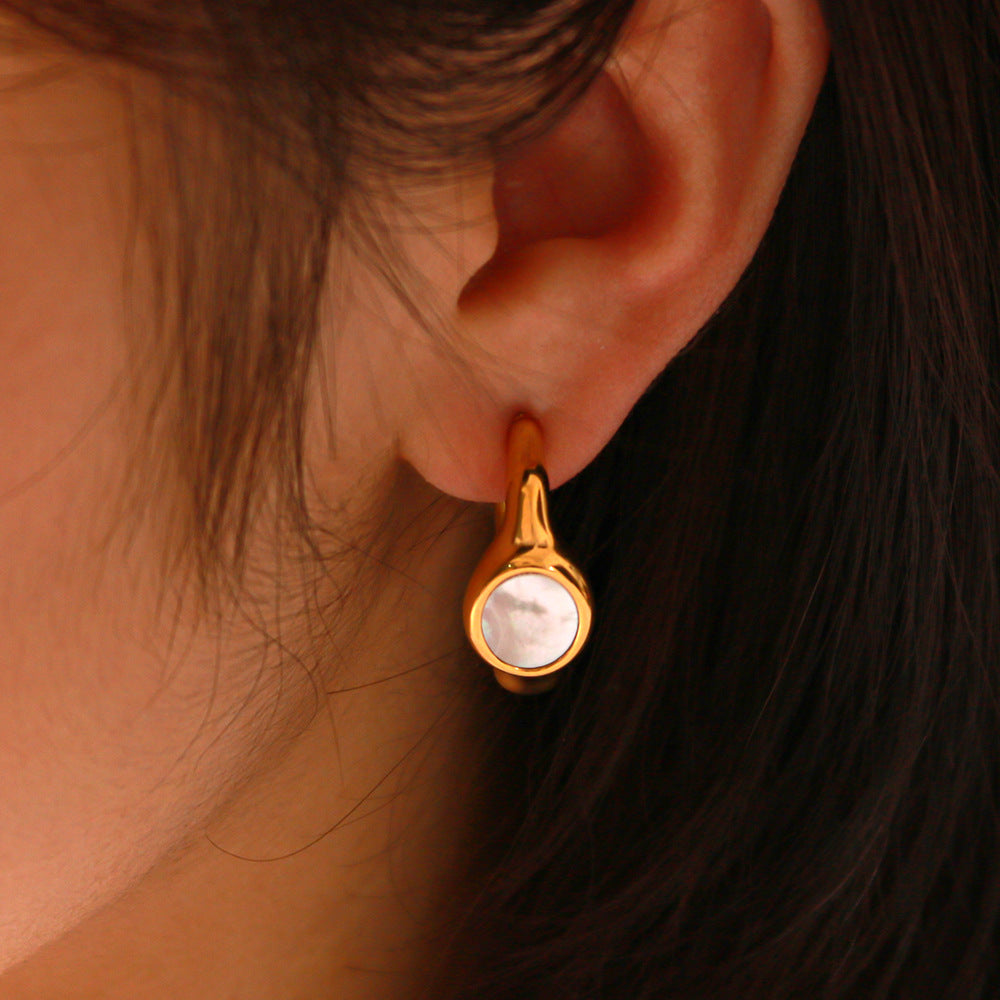 Wholesale Vintage Inlaid White Shell C Shape Stainless Steel Earrings ACC-ES-Xiny004